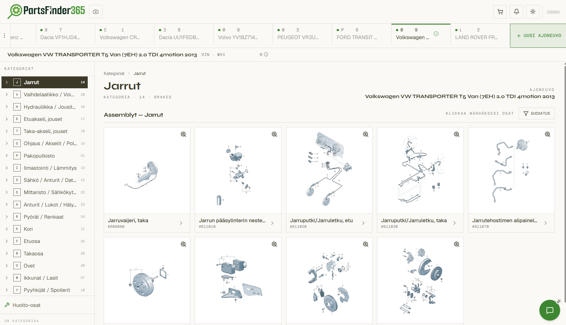PartsFinder365-katalog: kategorier och sprängskisser
